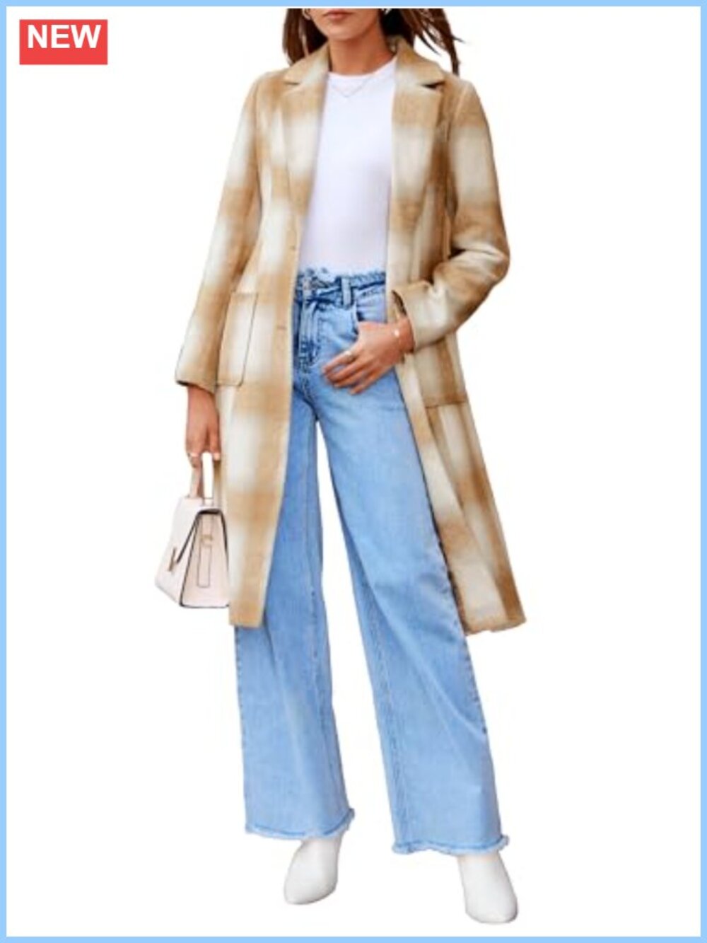 Wool Blend Plaid Shacket Jacket with Lapel Collar & Pockets